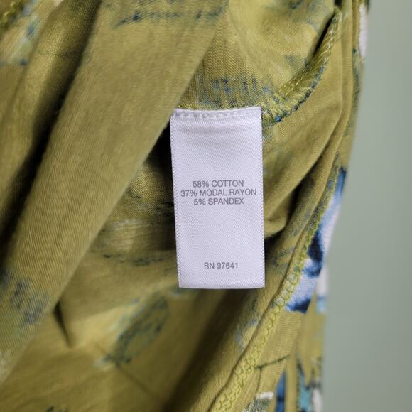 J Jill Green Floral Top Small Petite T-Shirt Round Neck Long Sleeve Casual - Picture 4 of 6